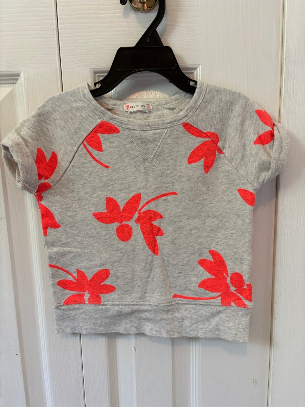 Crewcuts Heather Gray Short-Sleeve Sweatshirt with Neon Coral Floral Print